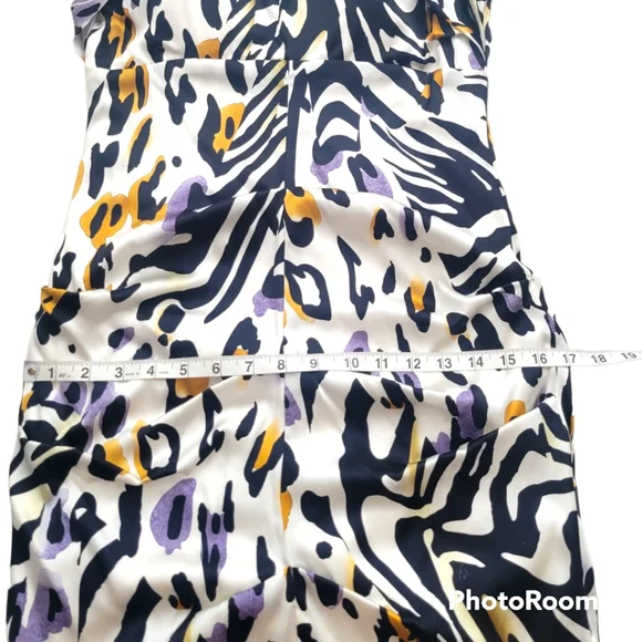 Cache Animal Leopard Zebra print ruched Silk Bodycon Cap sleeve Mini dress In 12 - Picture 6 of 13